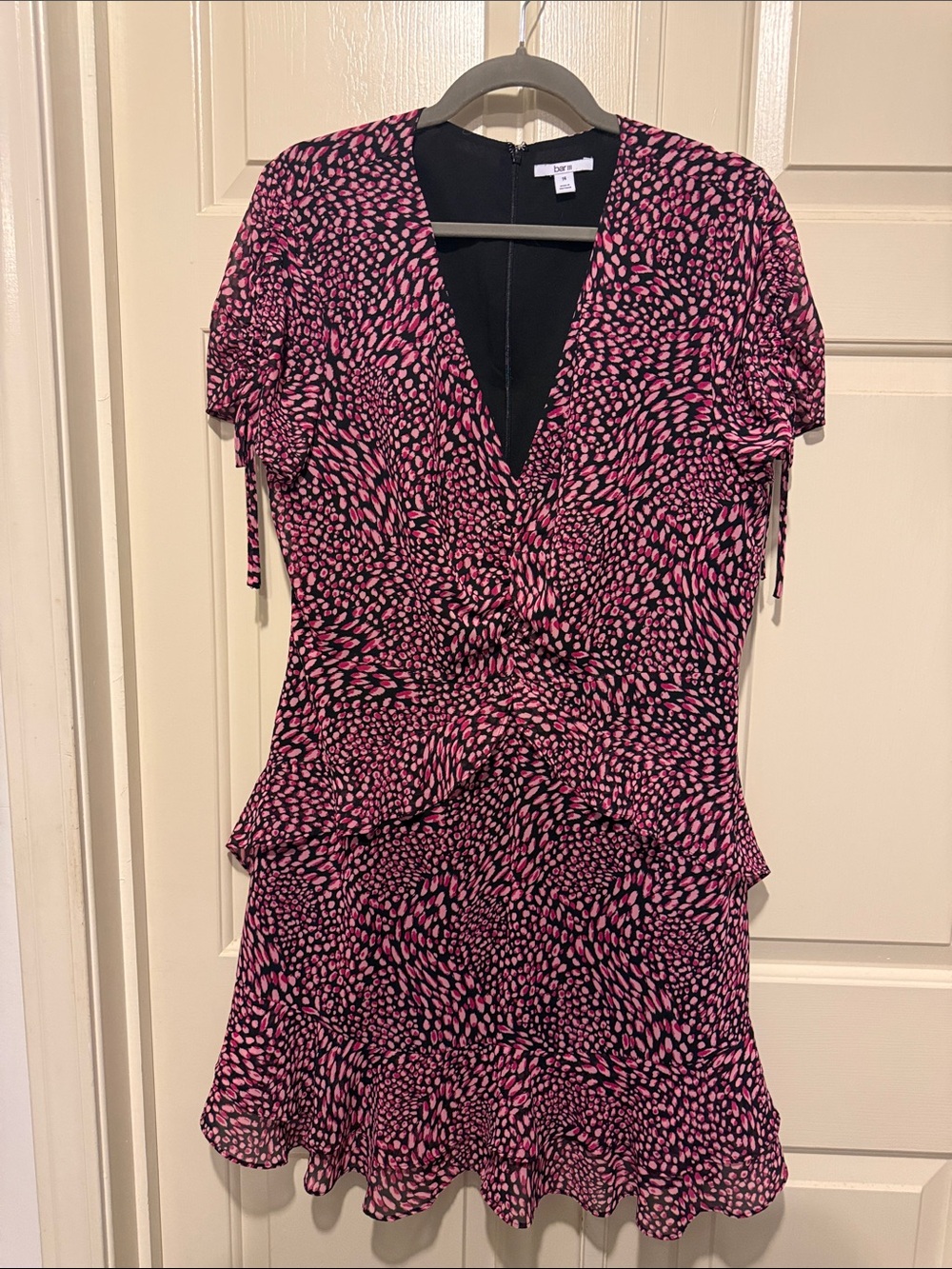 Bar III Pink and Black Printed V-Neck Mini Dress